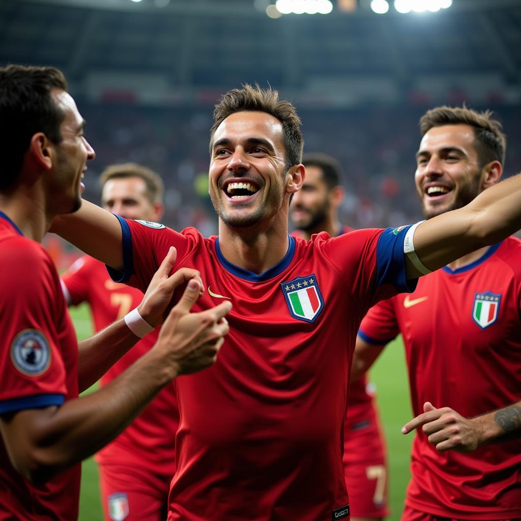 Fabio Cannavaro celebrating a victory with the Italian national team, showcasing his passion and leadership.