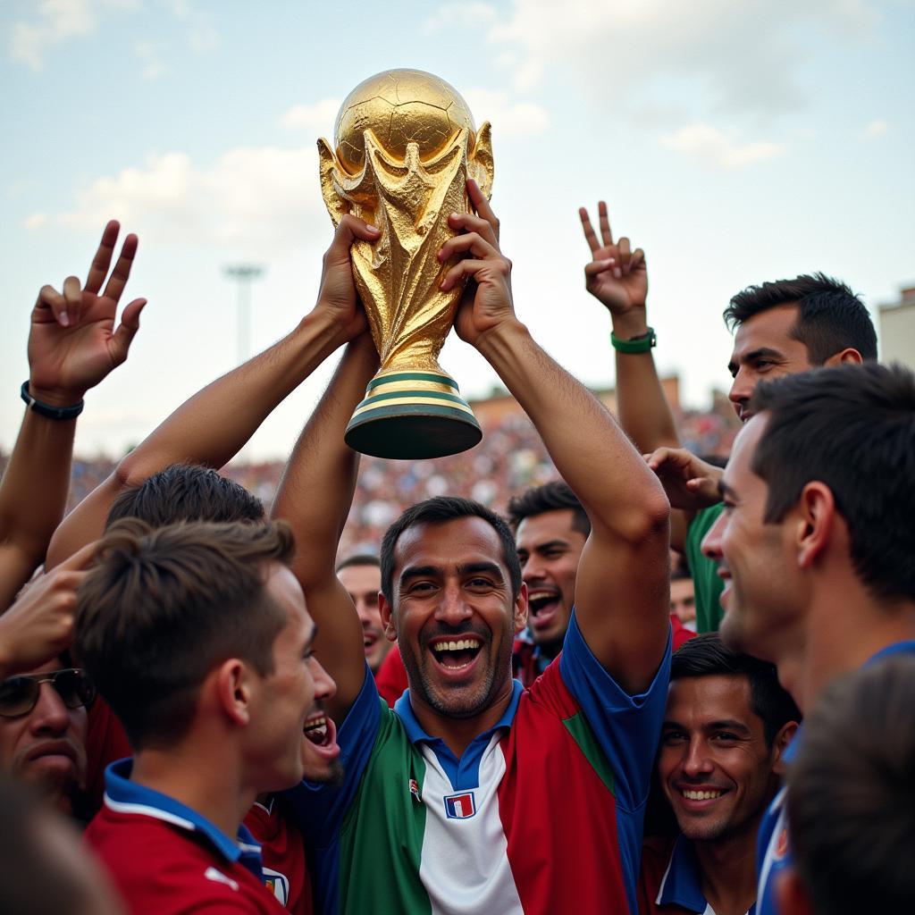 Fabio Cannavaro lifting the World Cup trophy in 2006