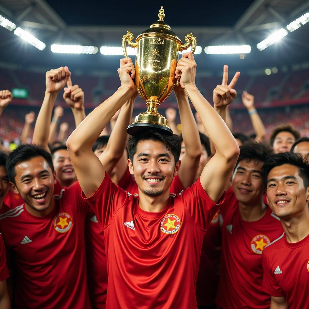 Vietnamese Captain Lifting Trophy