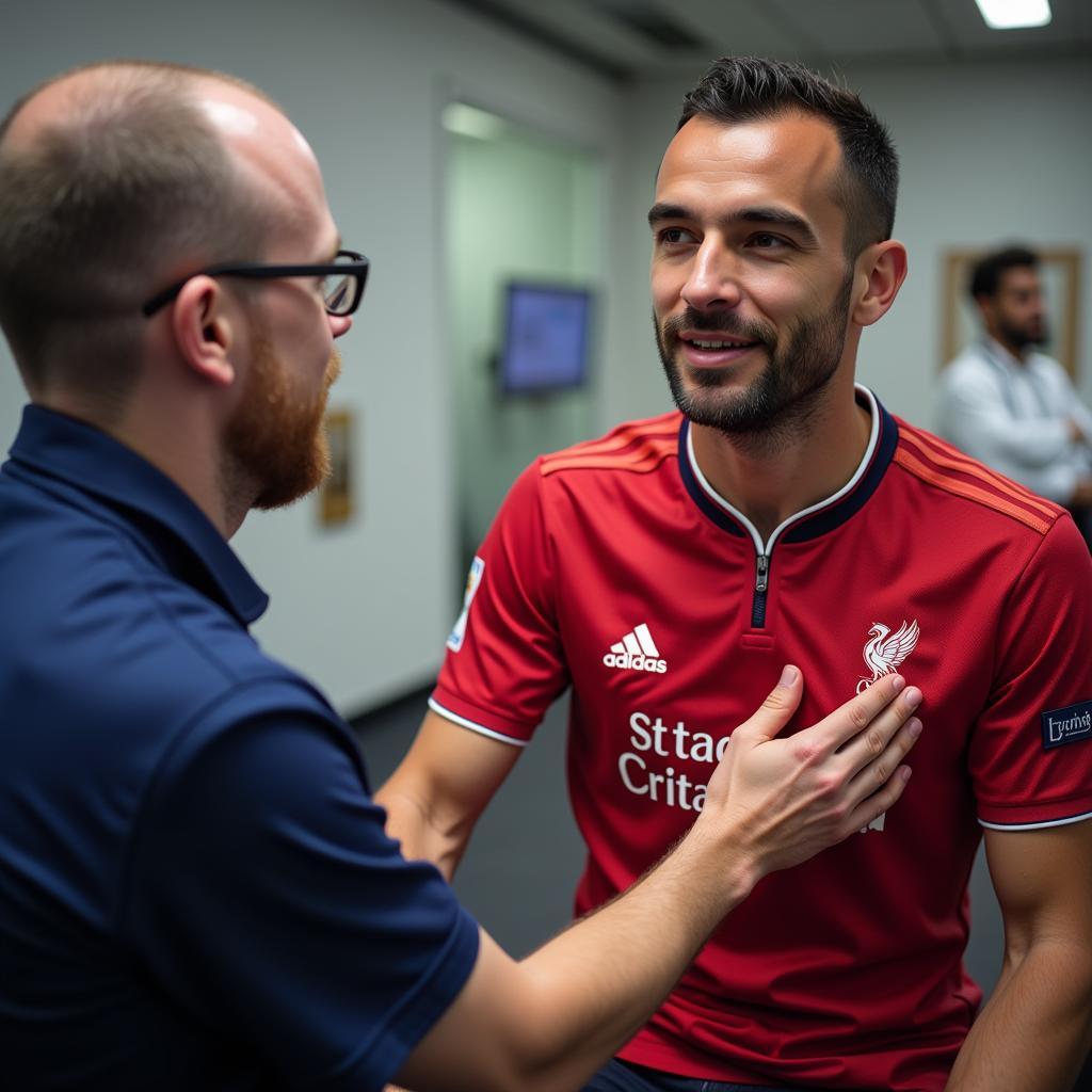 Doctor conducting a cardiac screening on a Premier League player