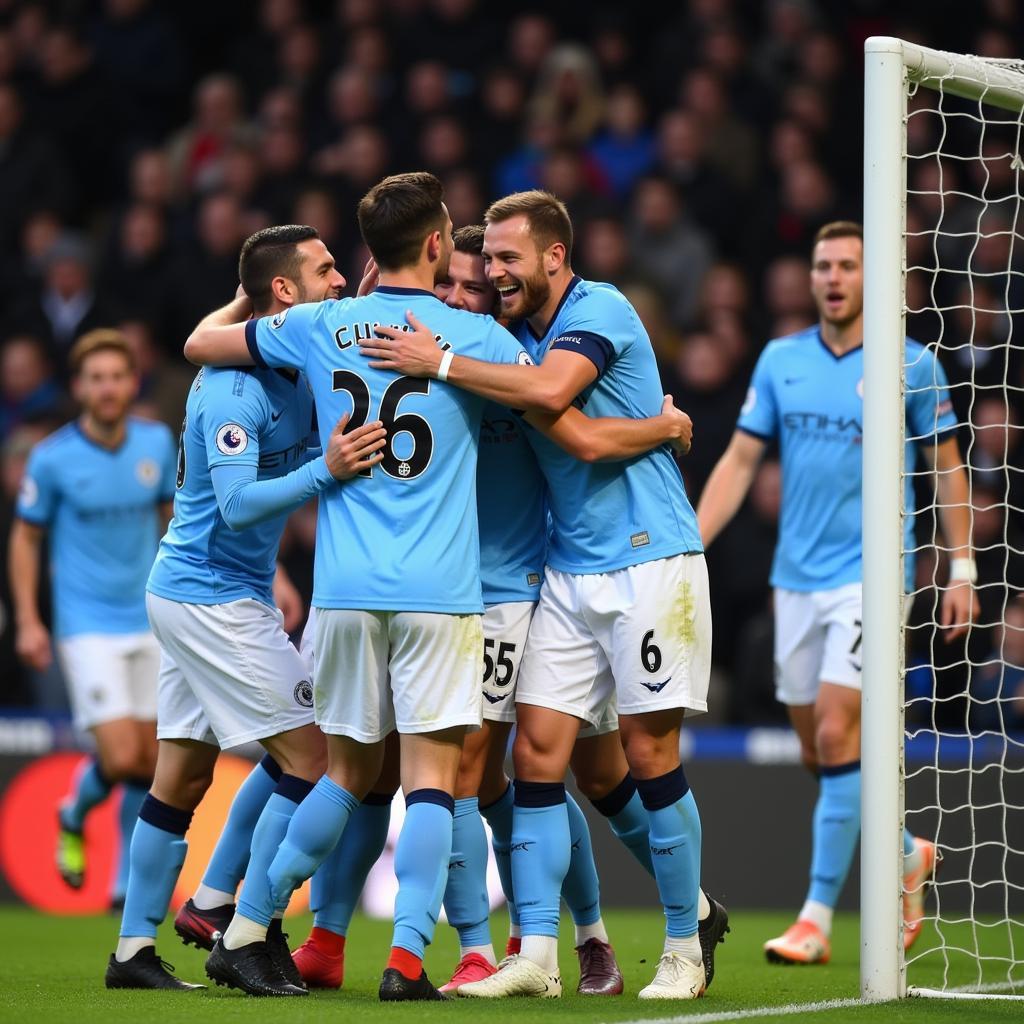 Cardiff City FC Players Celebrating a Goal