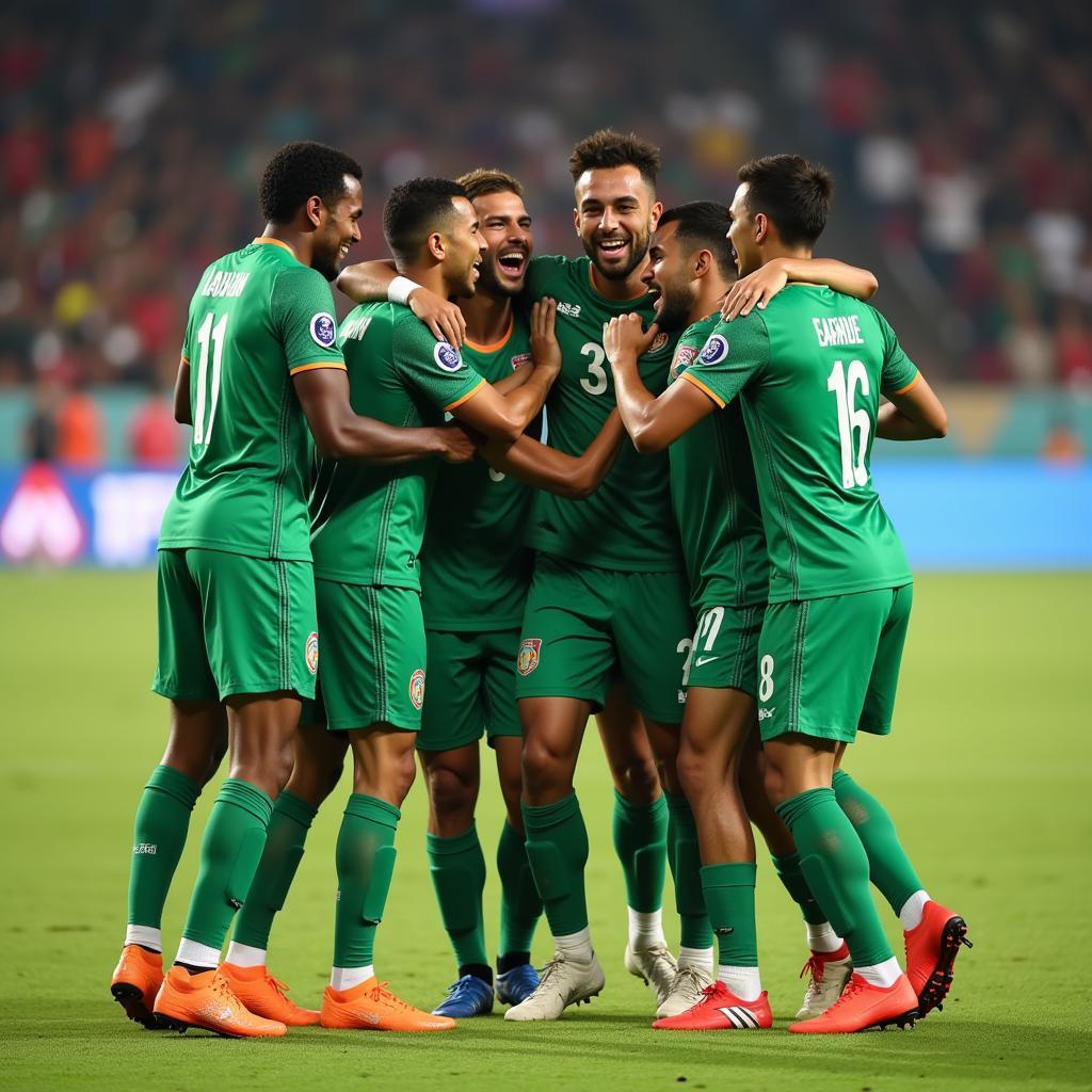 AFC U23 players celebrate a goal