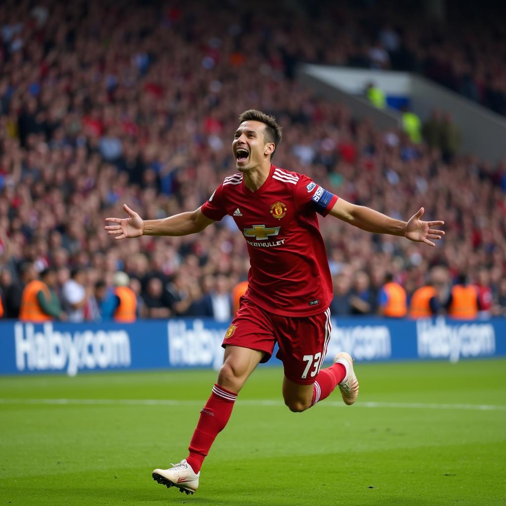  Football player celebrating a goal with fans from his hometown