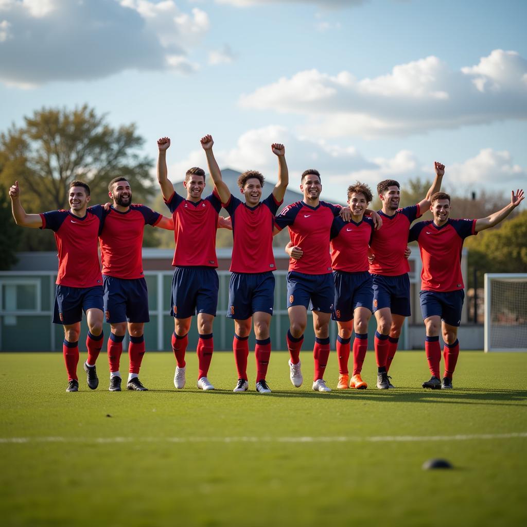 Football team celebrating a hard-fought victory