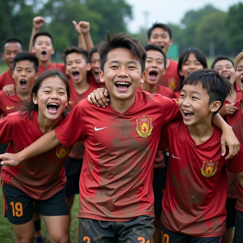 Central Vietnamese footballers celebrate victory