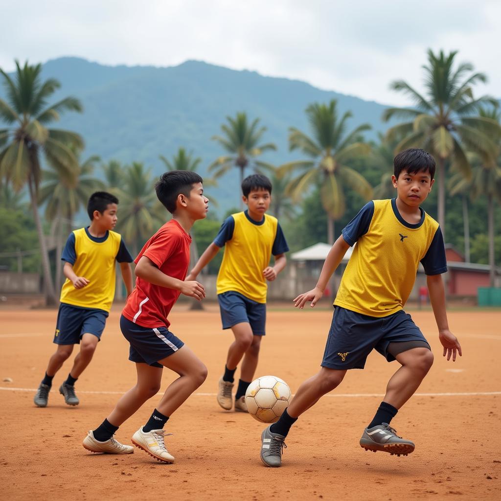 Young footballers training in Central Vietnam