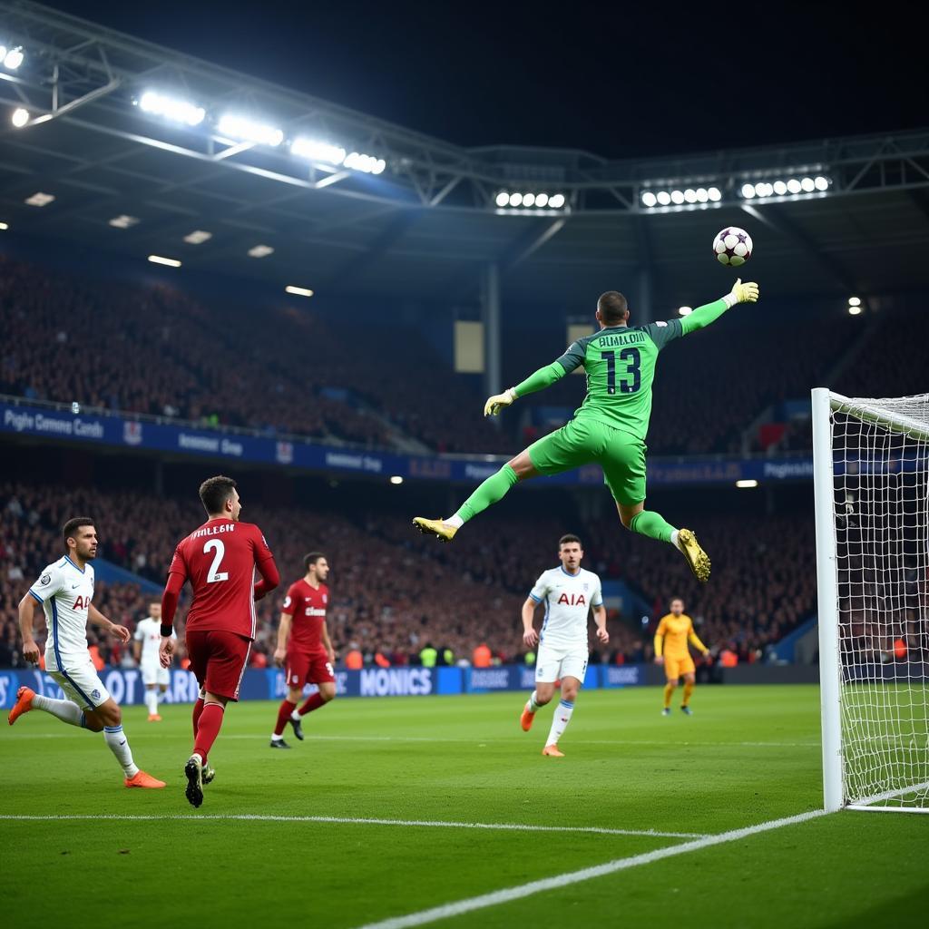 A player scoring a free-kick in the 2018 Champions League.