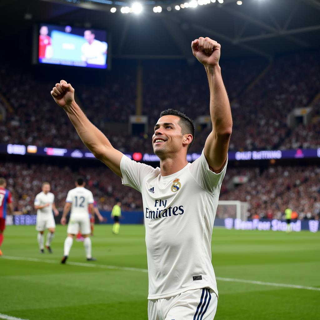 Cristiano Ronaldo celebrating a goal in the 2018 Champions League.