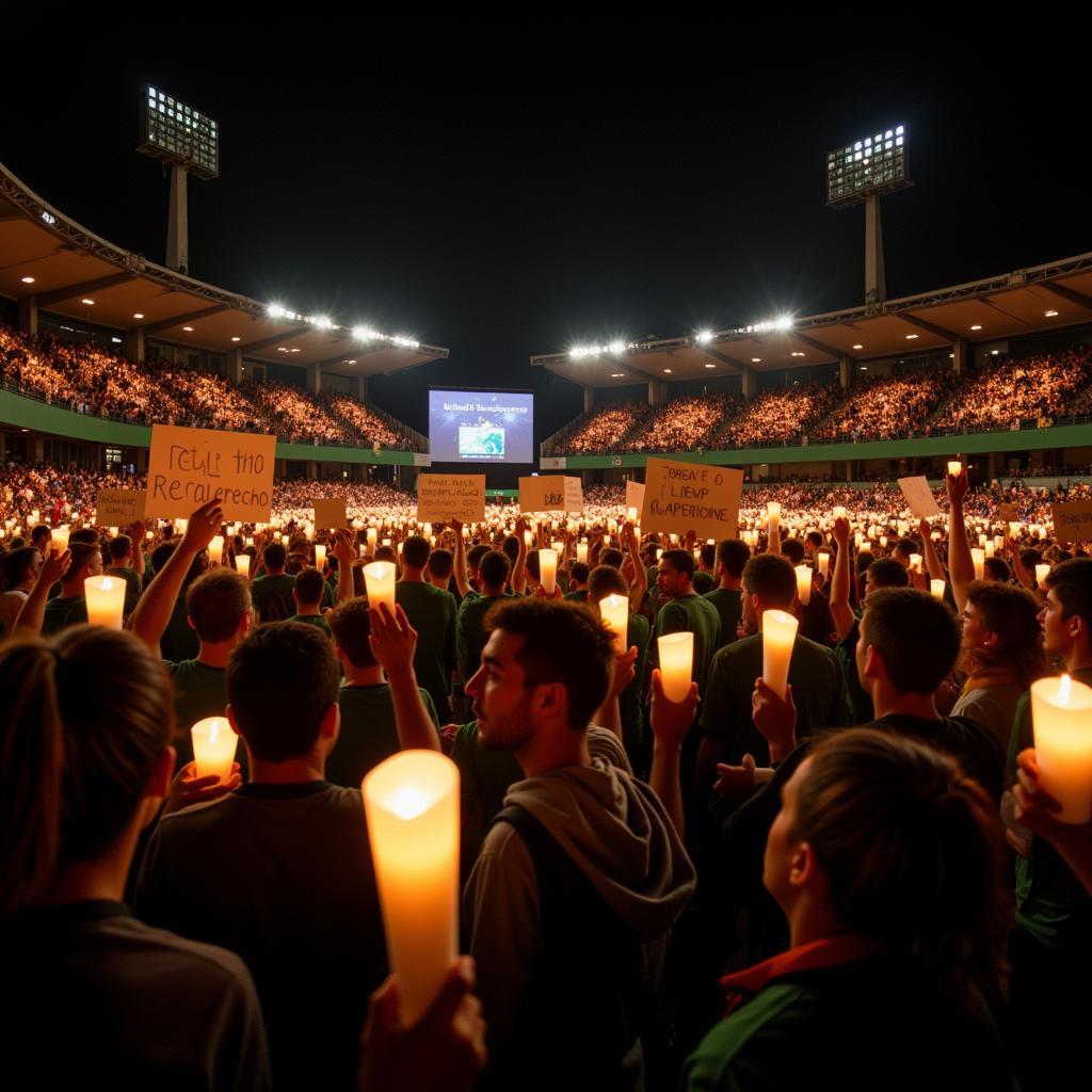 Chapecoense Plane Crash 2016: A poignant image showcasing the memorial held for the victims of the LaMia Flight 2933 crash, emphasizing the global outpouring of grief and support for the Brazilian club.