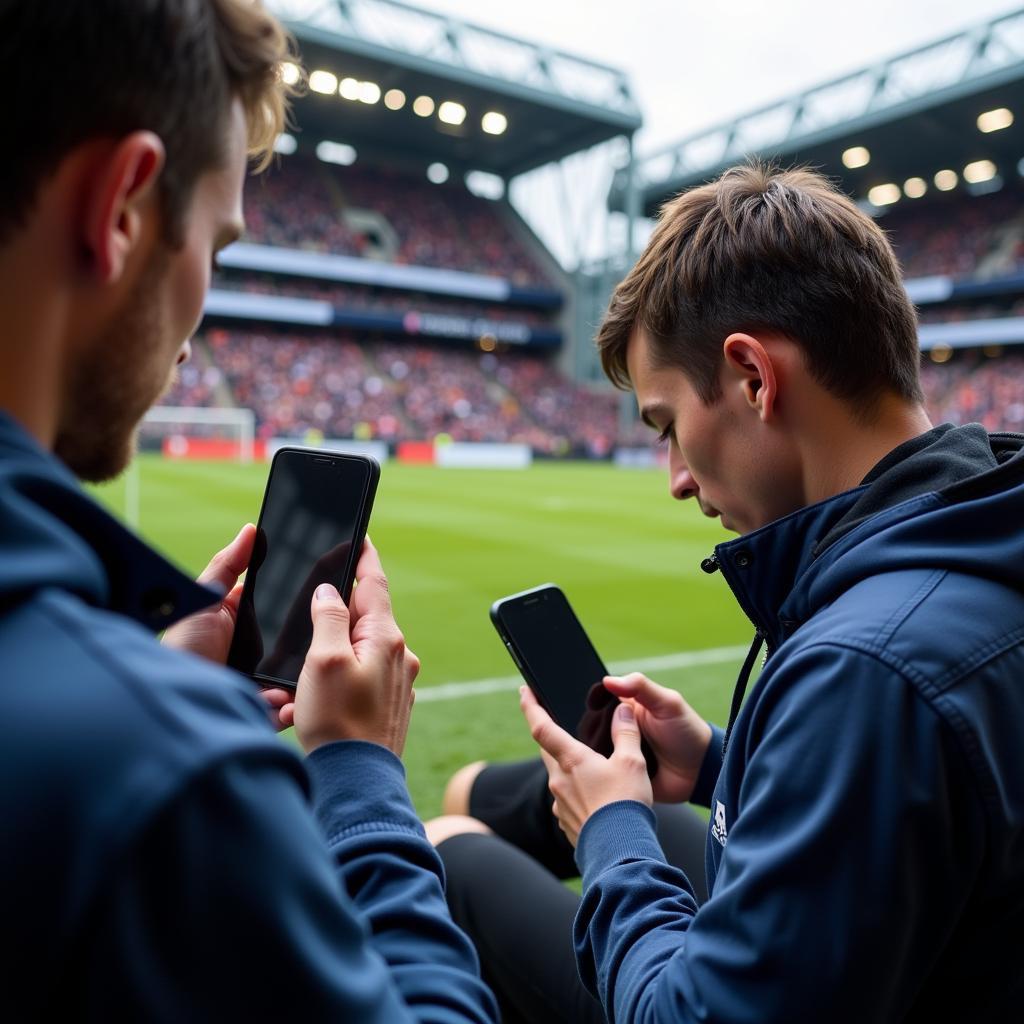 Fans checking team news on their phones