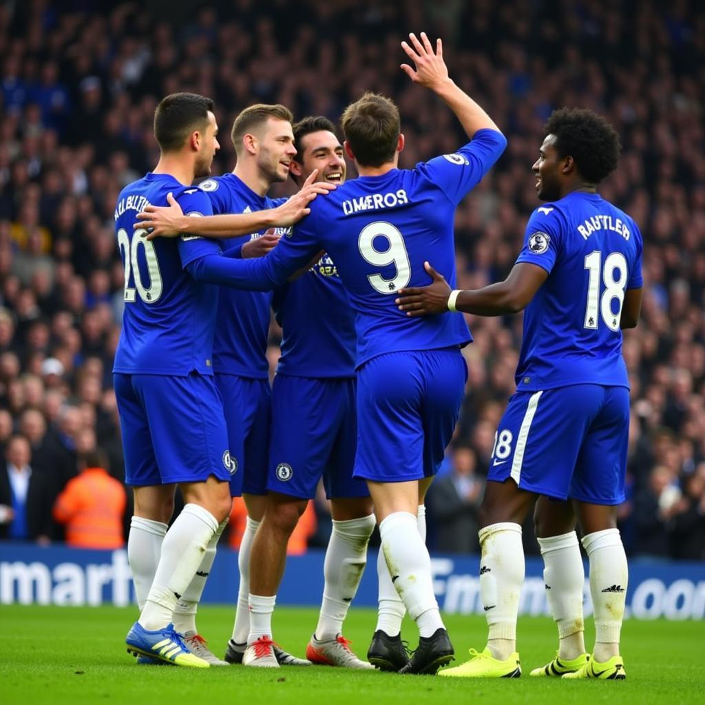 Chelsea players celebrating a goal