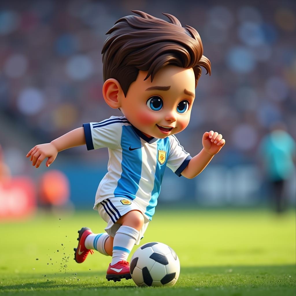 Chibi Lionel Messi dribbling the ball