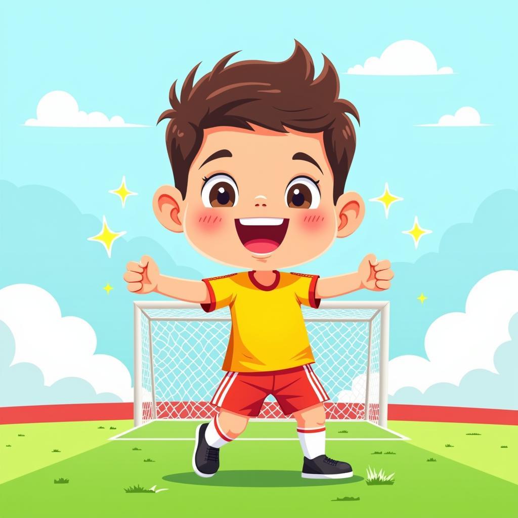 Chibi footballer celebrating a goal