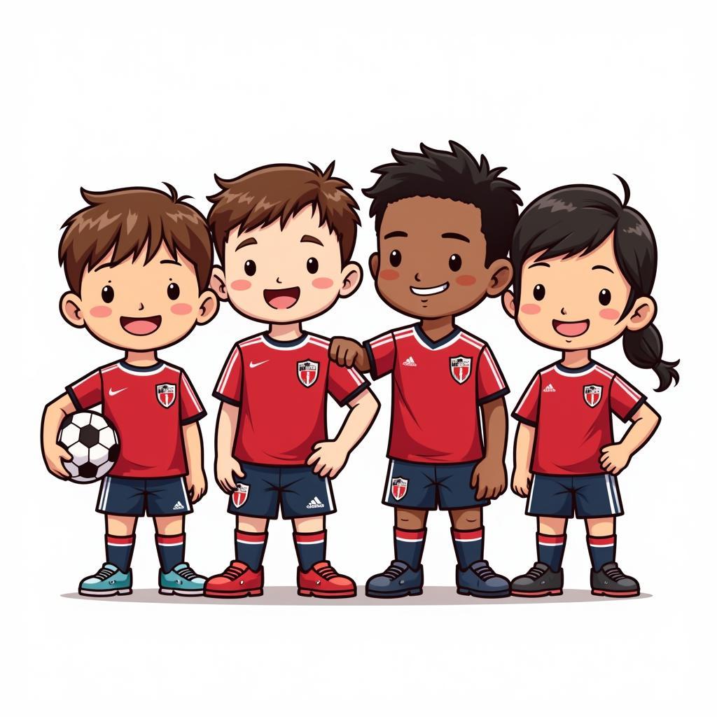 Chibi footballers posing for a team photo