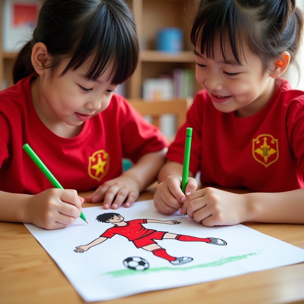 Children coloring Vietnam national football players