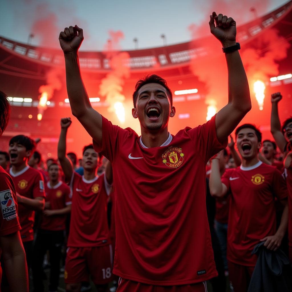 Chinese football fans cheering for their favorite team 