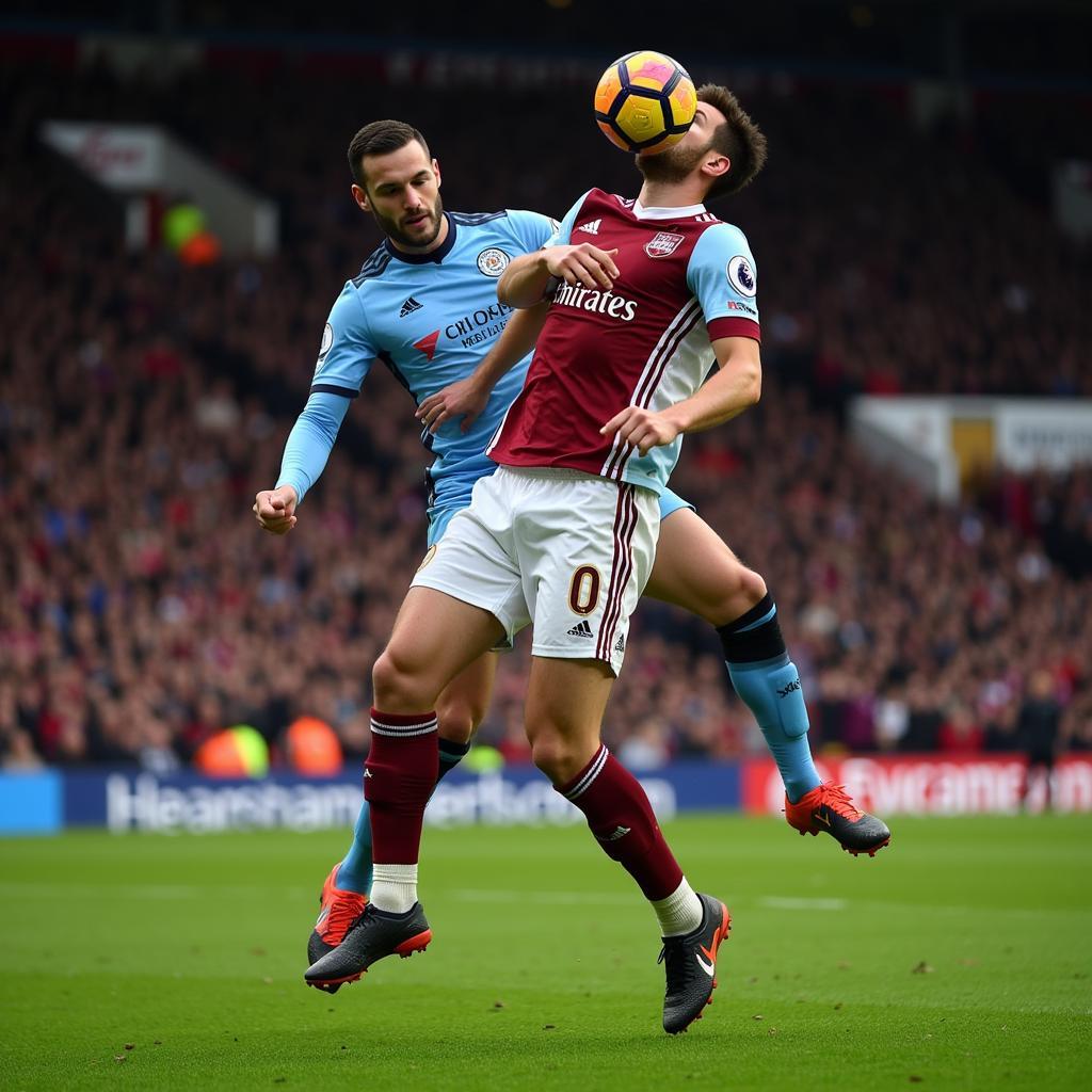 Chris Wood contesting an aerial duel