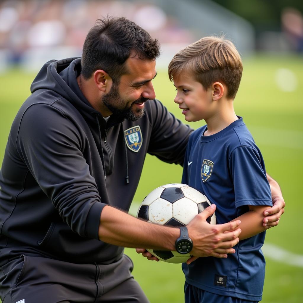 Coach Providing Guidance to a Young Footballer