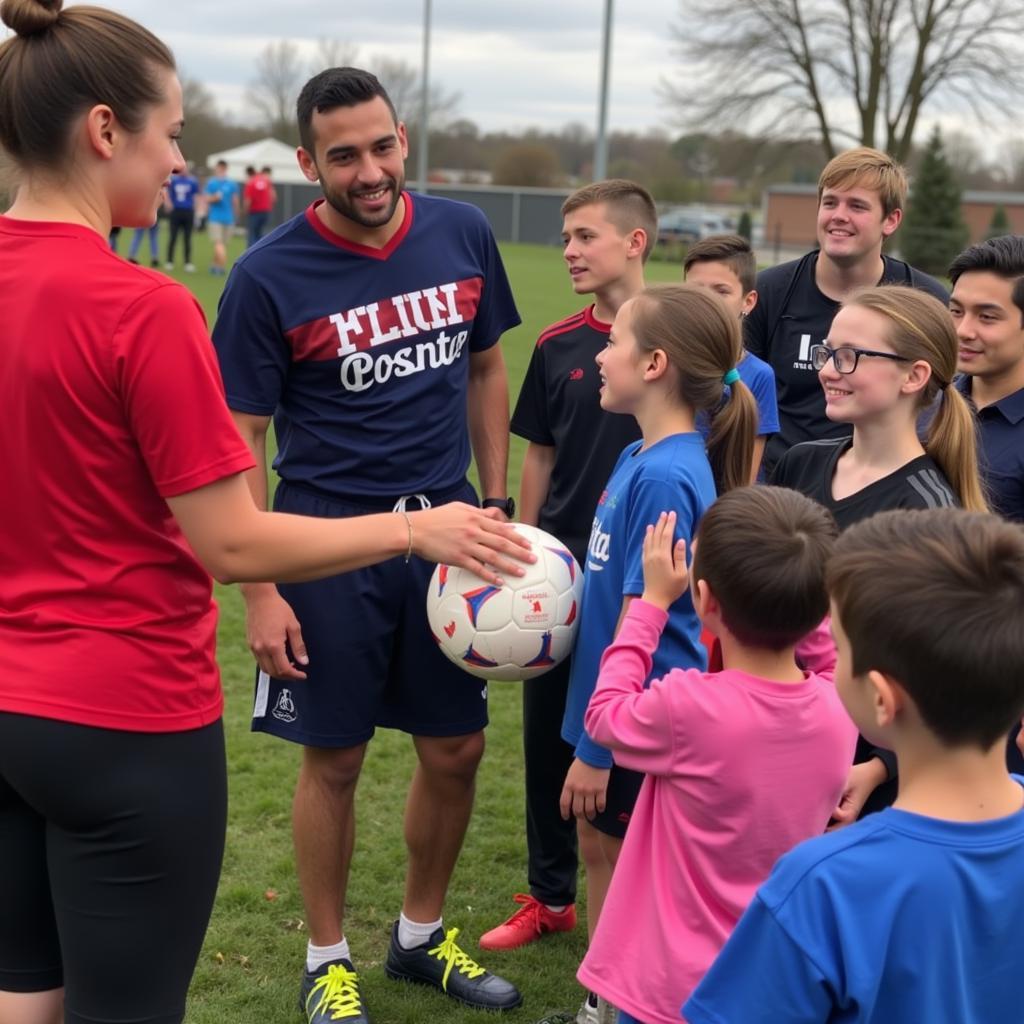 Interacting with young fans at a community event