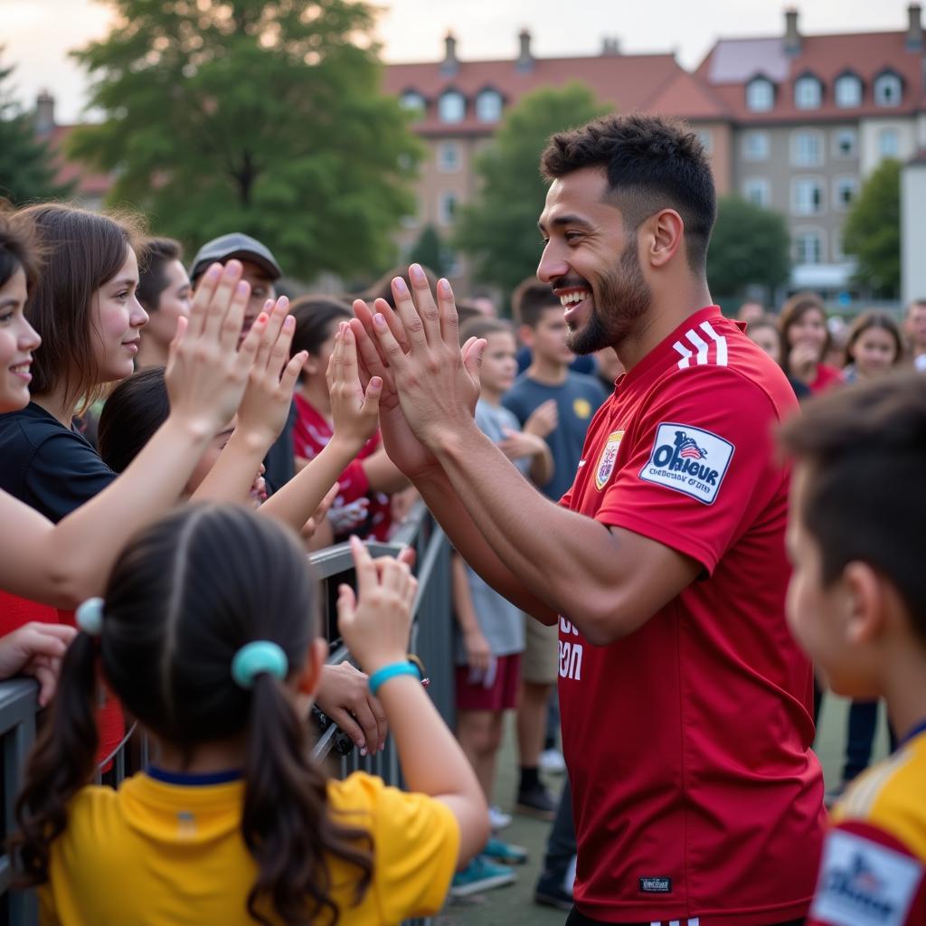 Footballer Interacting with Young Fans