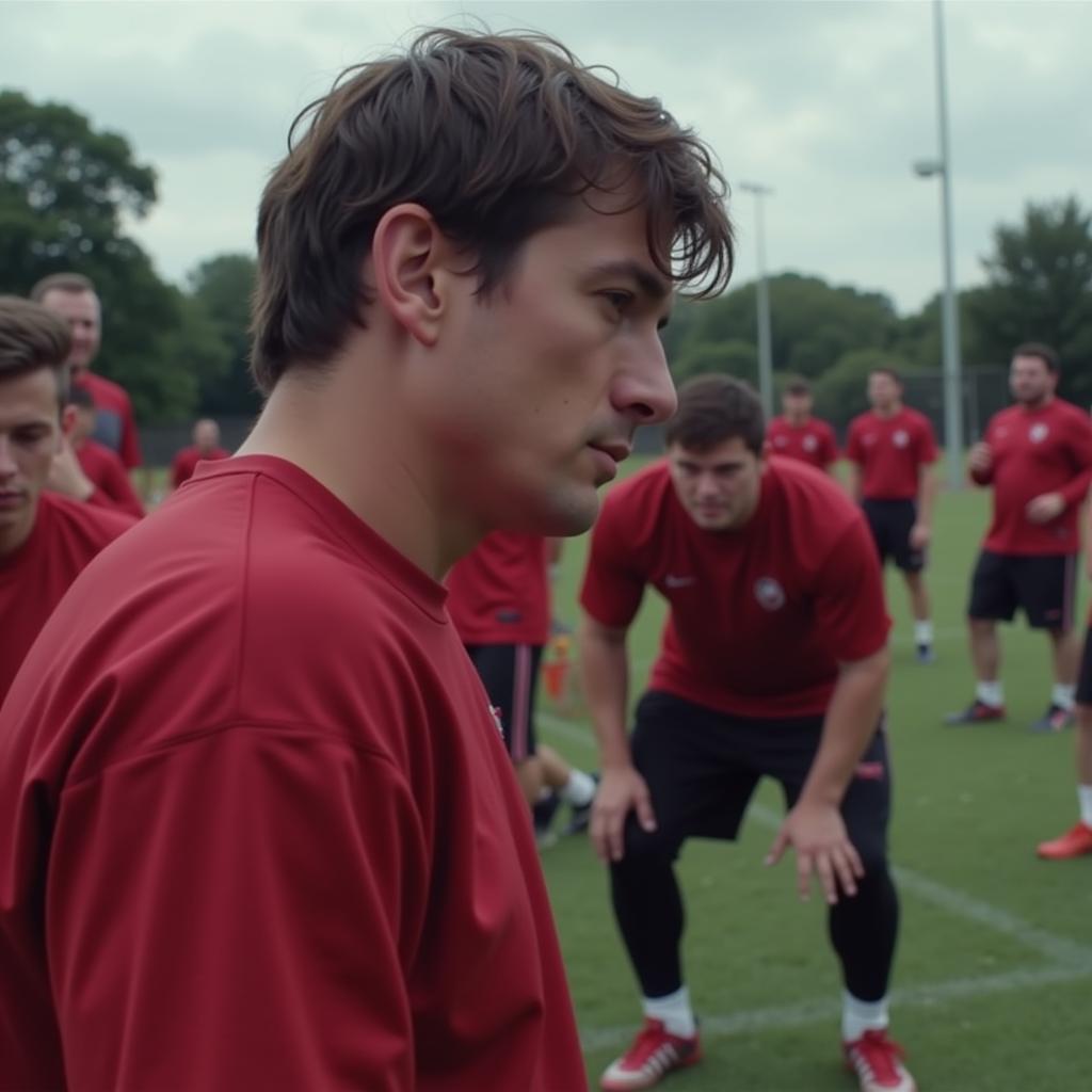 Conan O'Brien training with a football team