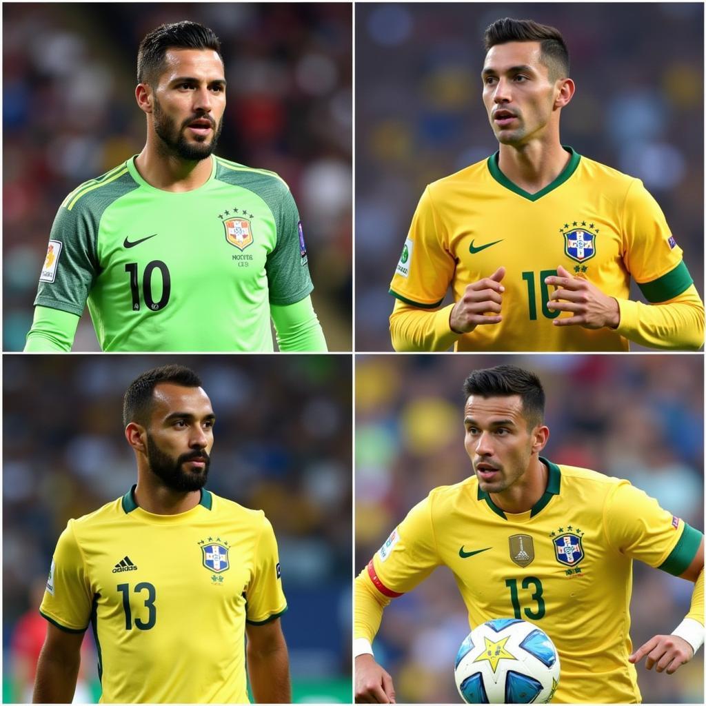 Collage of Dani Alves, Alisson Becker, Paolo Guerrero, and James Rodriguez