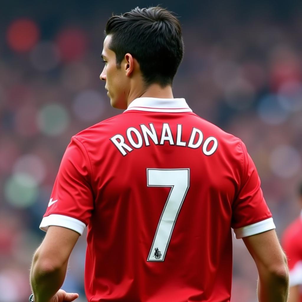 Cristiano Ronaldo in his Manchester United jersey, number 7, during a match in 2007.