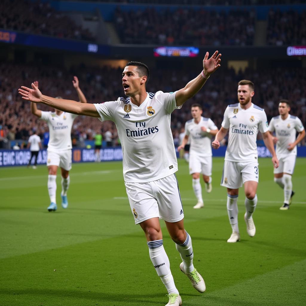 Cristiano Ronaldo celebrating a goal in the 2018 Champions League