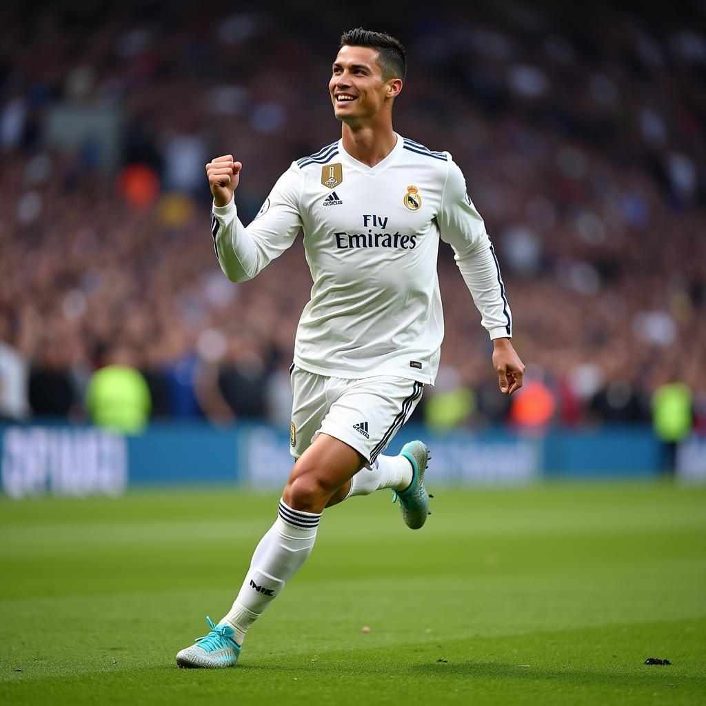 Cristiano Ronaldo celebrating a goal for Real Madrid