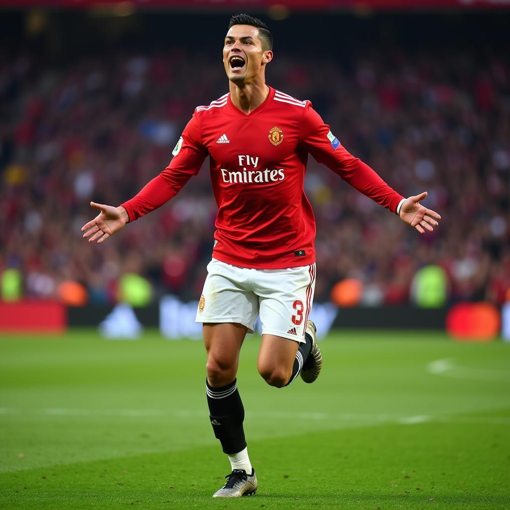 Cristiano Ronaldo celebrating a goal with his signature "Siiiuuu" celebration