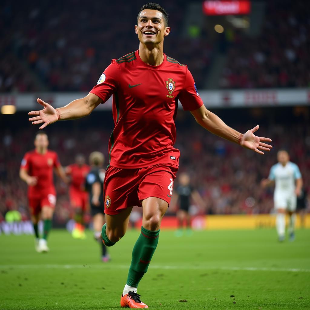 Cristiano Ronaldo celebrating a goal for Portugal.