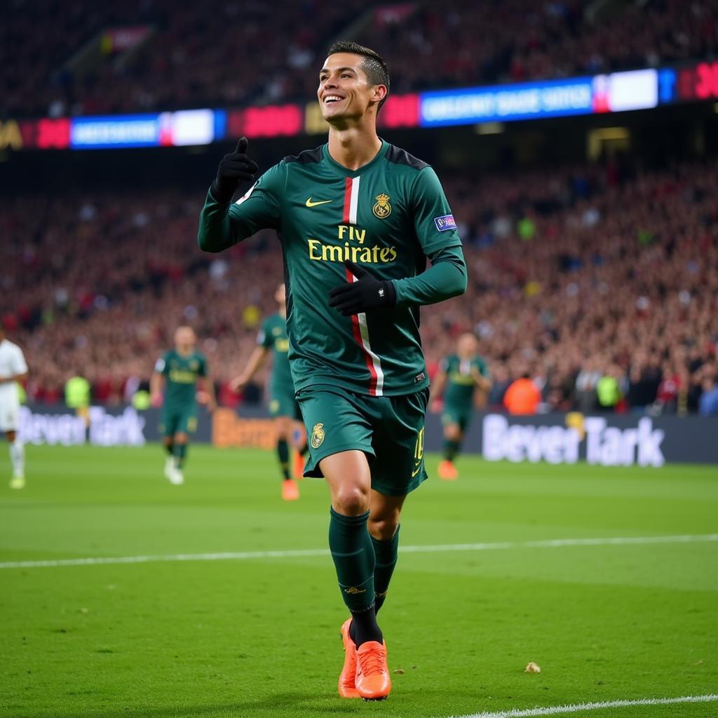 Cristiano Ronaldo celebrating a goal in the Champions League