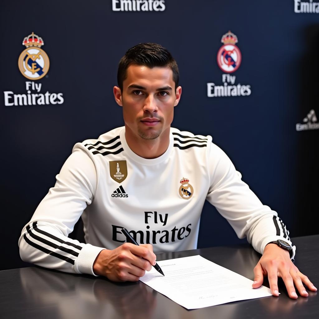 Cristiano Ronaldo signing an endorsement deal