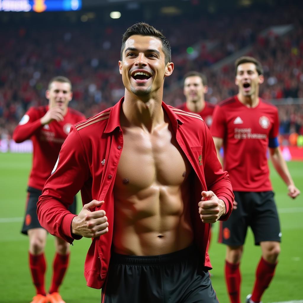 Cristiano Ronaldo celebrates a goal with Manchester United