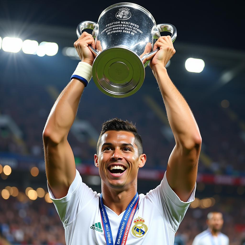 Cristiano Ronaldo lifting the Champions League trophy