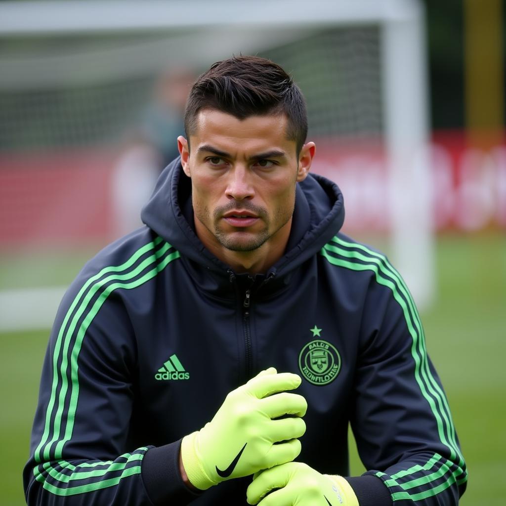 Cristiano Ronaldo intensely focused during training