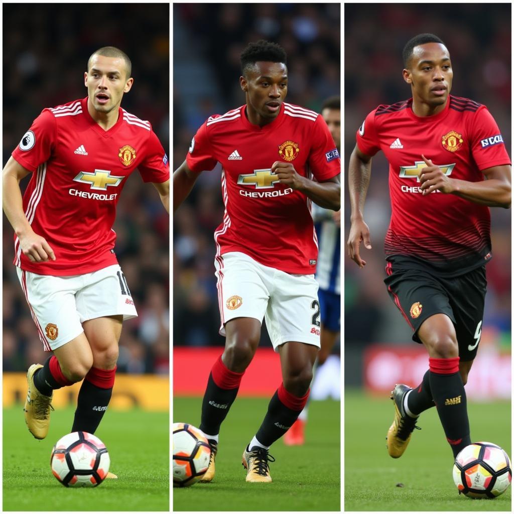 Modern-day Manchester United stars: Bruno Fernandes, Marcus Rashford, and Casemiro. 