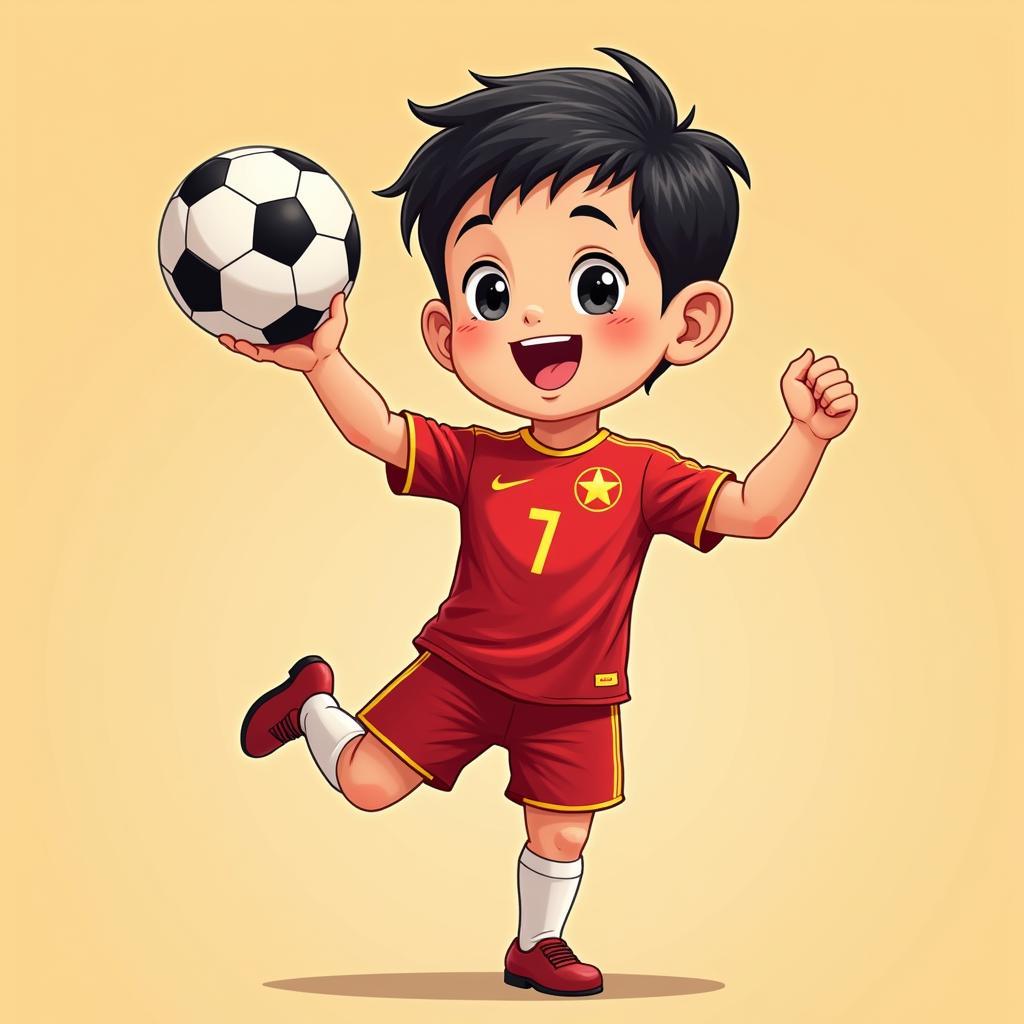 Cute Chibi Vietnamese Football Player Illustration