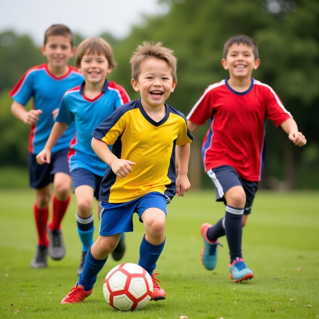 Children Playing Football with Smiles