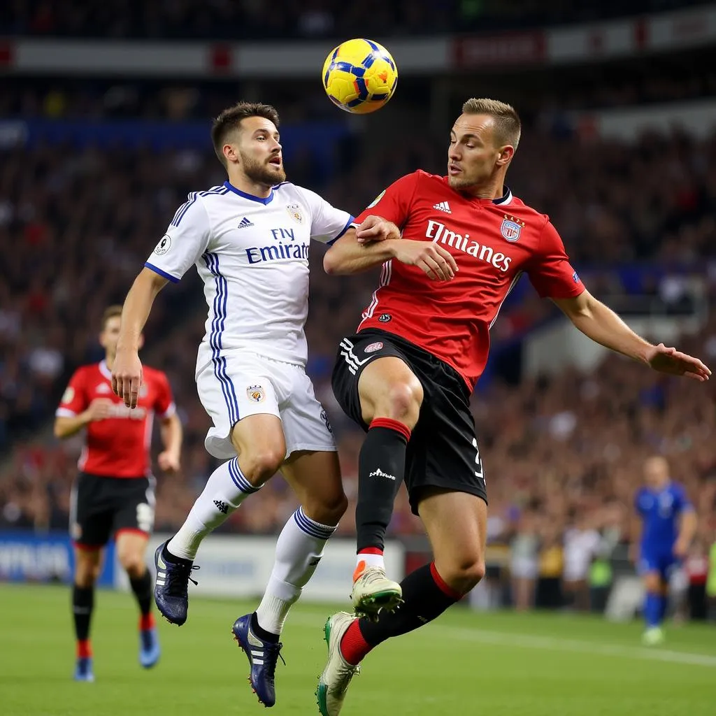 Dan Burn and Erling Haaland battling for a header