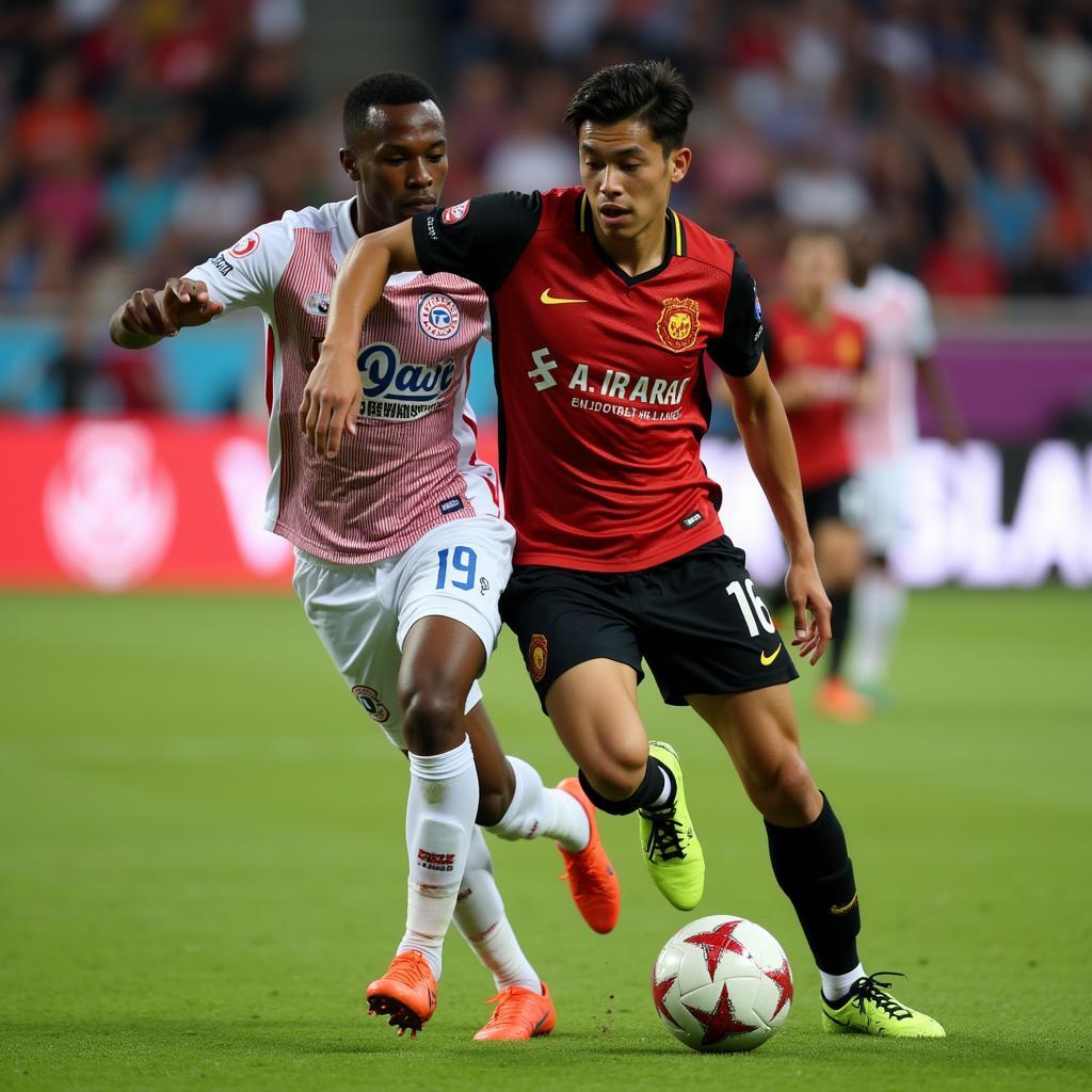 Danang Dragons midfielder controlling the ball in midfield during a V.League game.