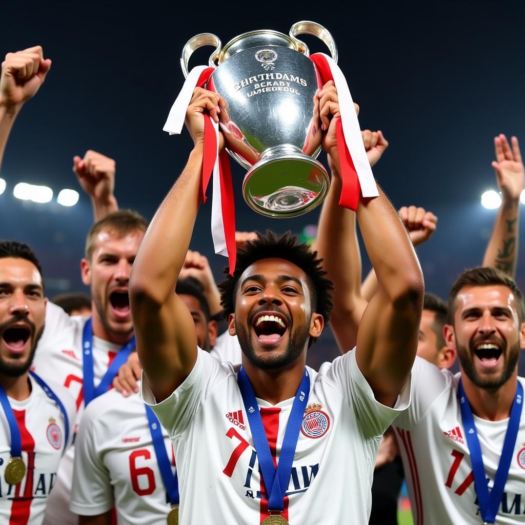 David Alaba celebrates with the Champions League trophy