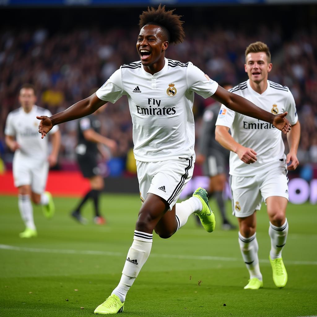 David Alaba celebrates a goal for Real Madrid