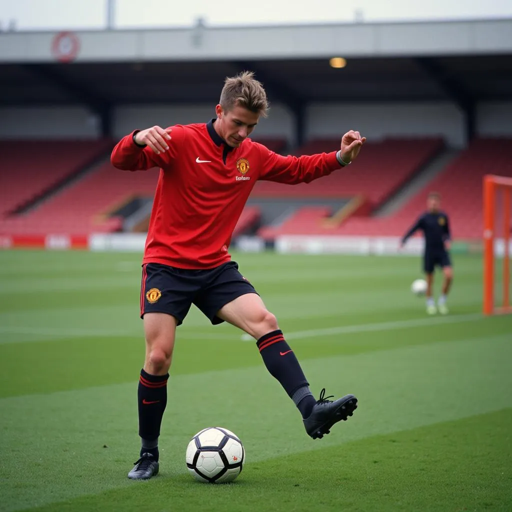 David Beckham training with Manchester United