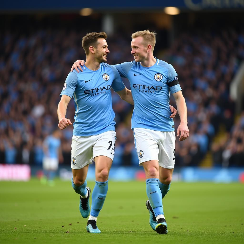 De Bruyne and Haaland celebrating a goal