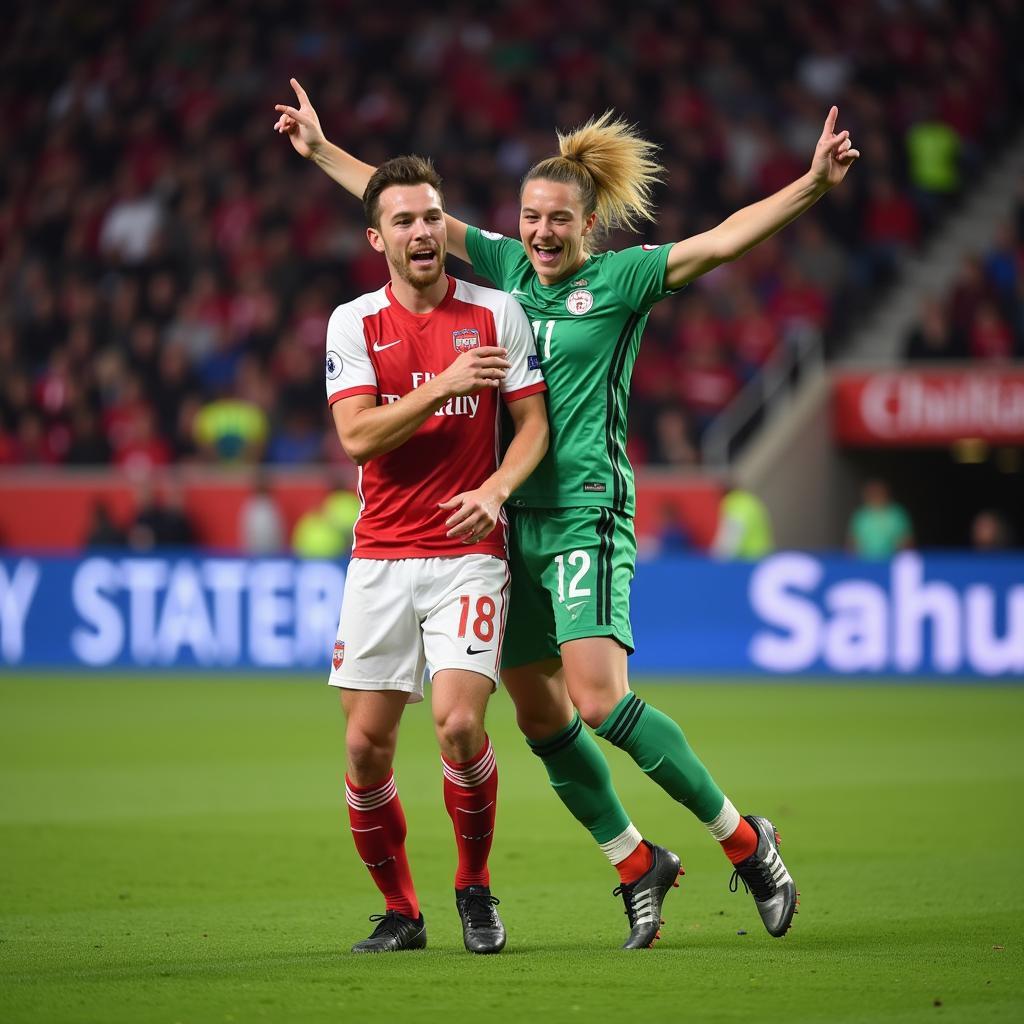 Manchester City duo celebrate a goal