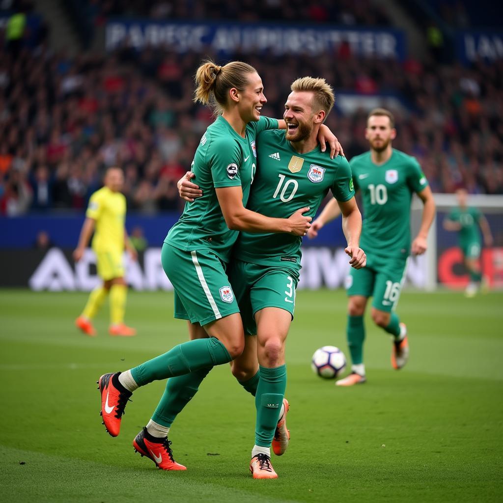 De Bruyne and Haaland celebrate a goal