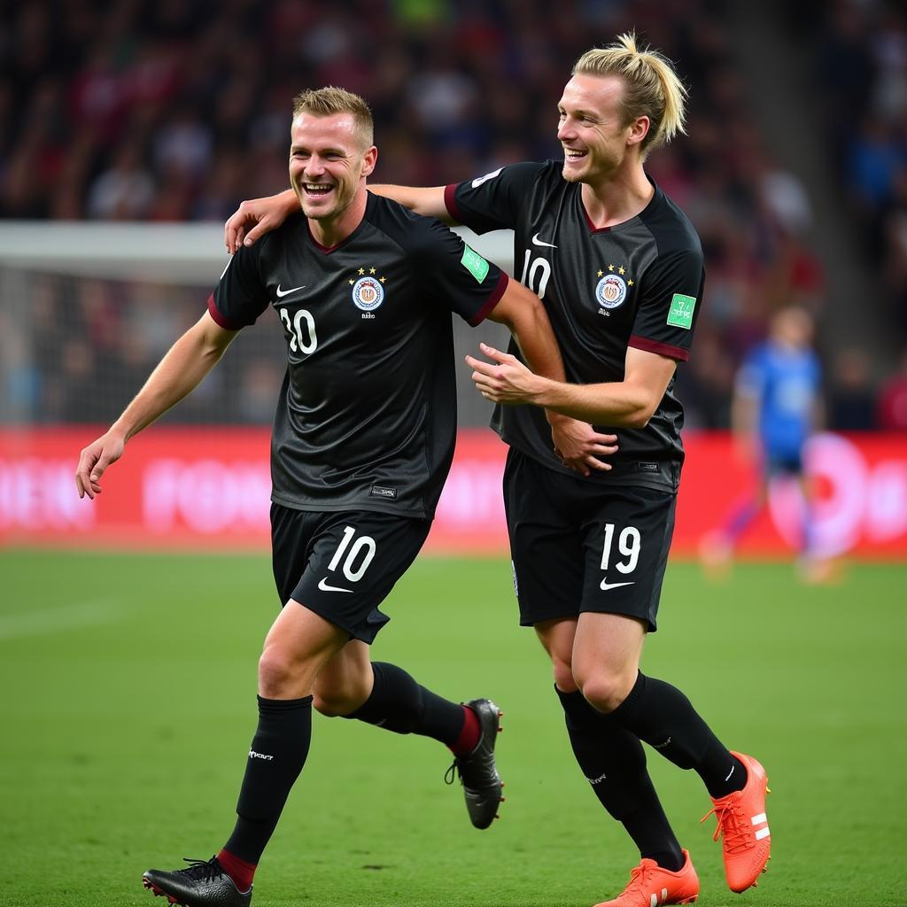 De Bruyne and Haaland celebrate a goal