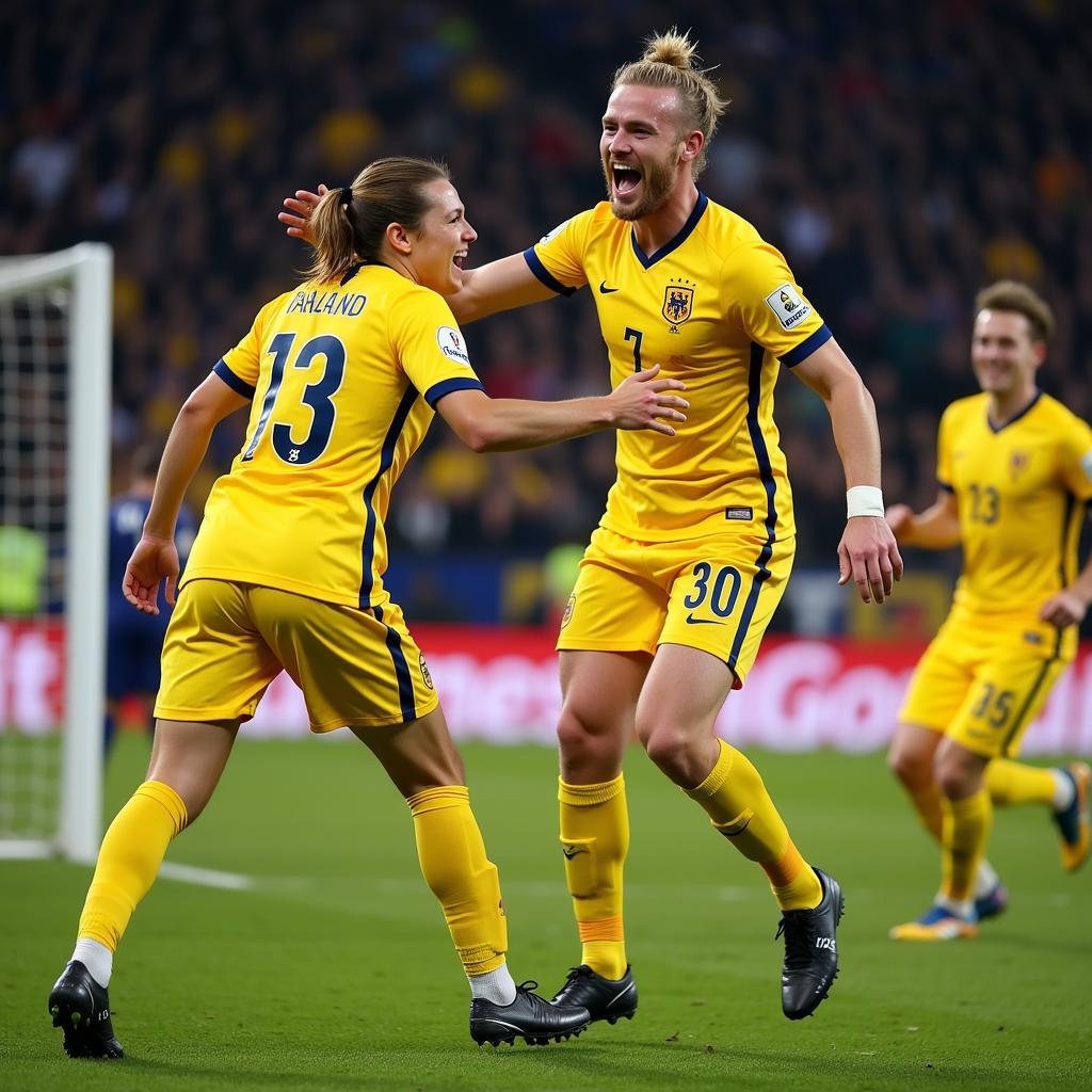 De Bruyne and Haaland celebrate a goal