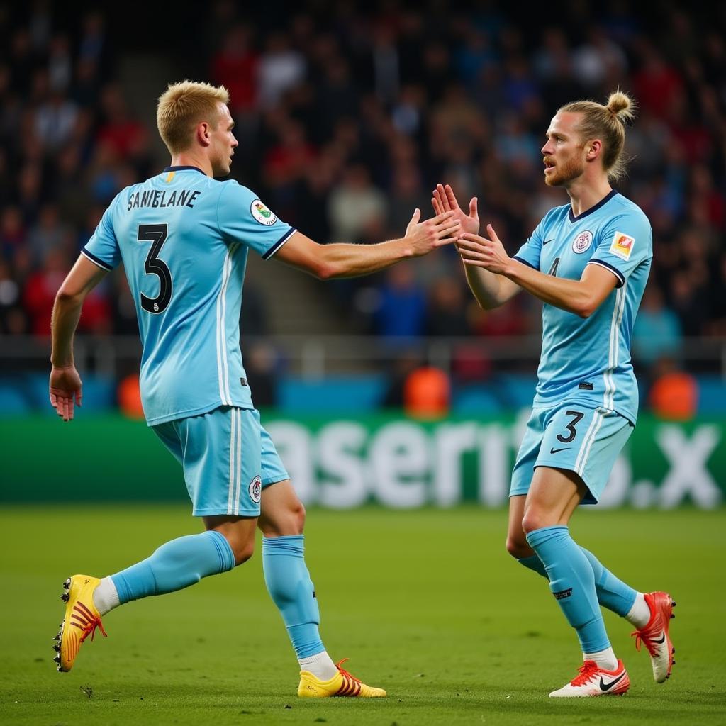 De Bruyne and Haaland celebrating a goal